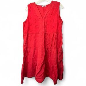 Rosemarine dress large red 100% linen made in Italy casual everyday eyelet
